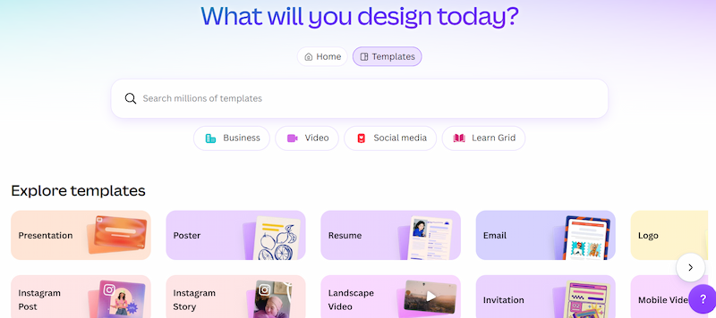 canva-templates-for-digital-products.webp screen showing homepage of Canva for creating digital products like templates and printables