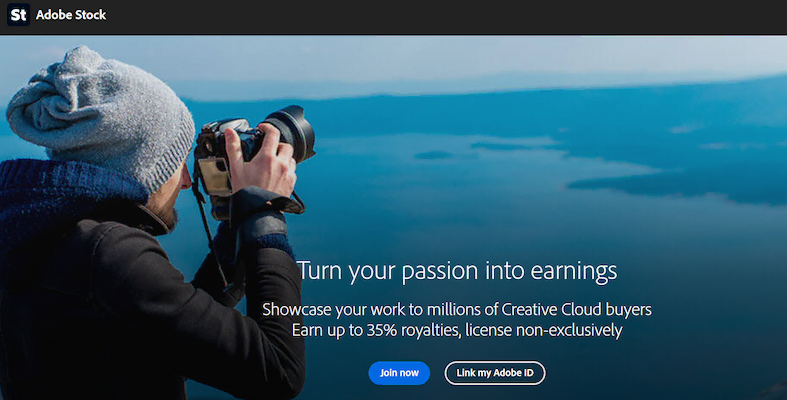 Adobe Stock homepage for selling stock photos