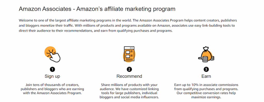 Amazon Associates homepage for affiliate commissions
