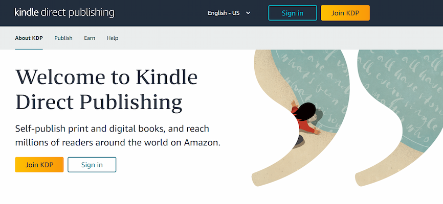 Amazon KDP homepage for self-publishing e books