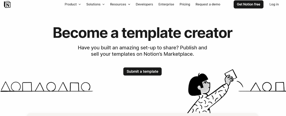 notion homepage for selling digital templates