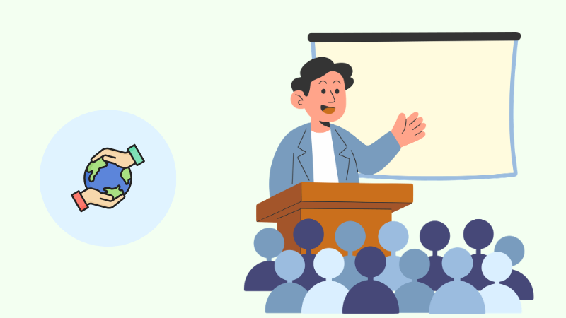 Man presenting at a podium — alternative employment for teachers
