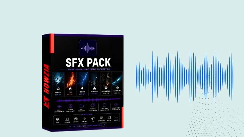 An SFX pack box next to an audio waveform, representing selling sound effects and audio loops