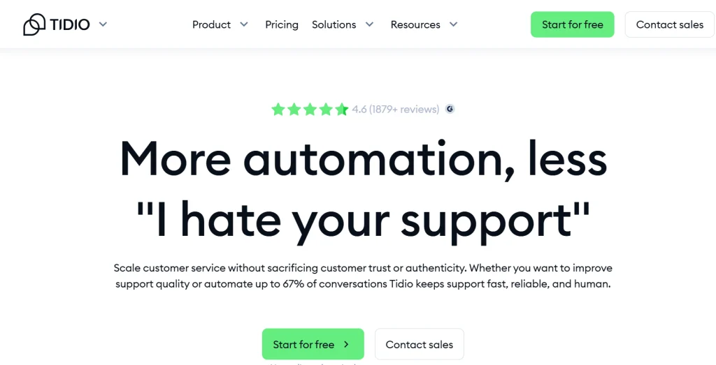 Tidio homepage promoting AI-powered customer service automation for small ecommerce stores