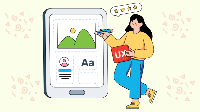 Woman labeling app screen elements — alternative careers for english teachers